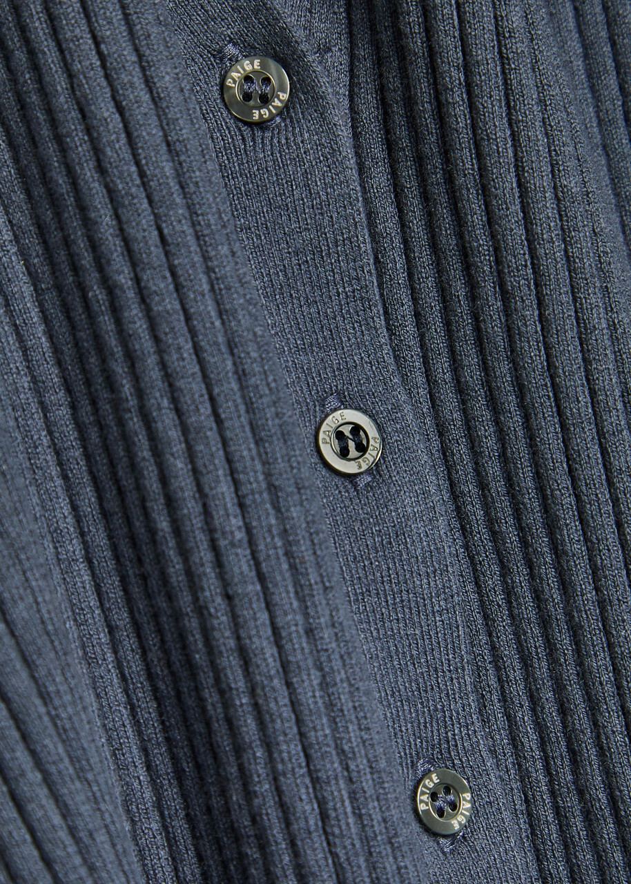 Paige Royce Frill Cotton-blend Cardigan Navy