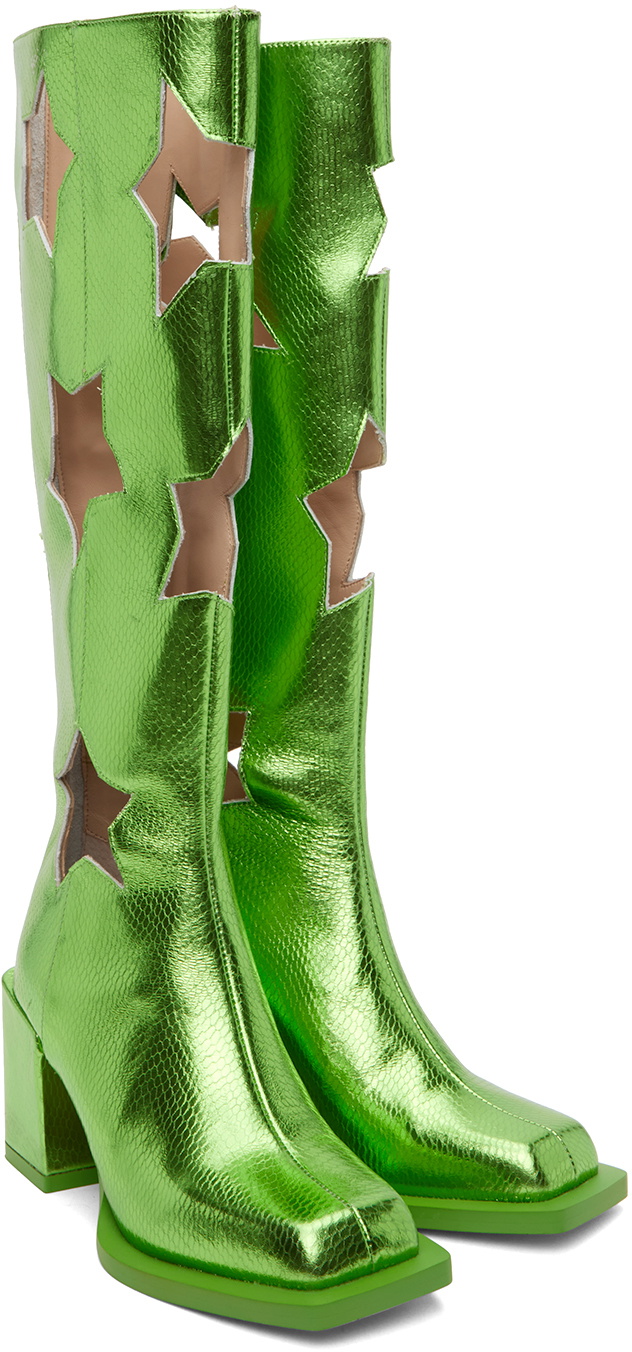 ANDREJ GRONAU SSENSE Exclusive Green Snake Star Cut Boots