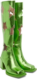 ANDREJ GRONAU SSENSE Exclusive Green Snake Star Cut Boots