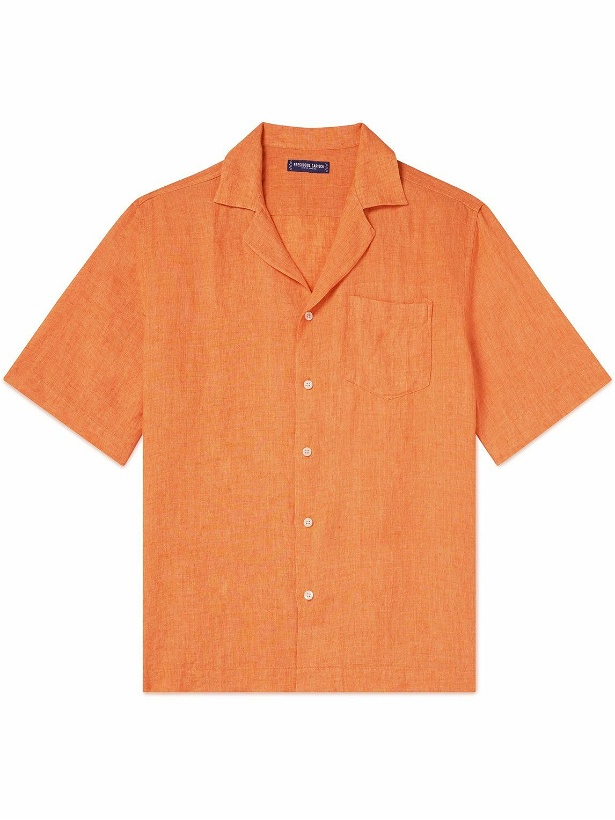 Photo: Frescobol Carioca - Angelo Camp-Collar Linen Shirt - Orange