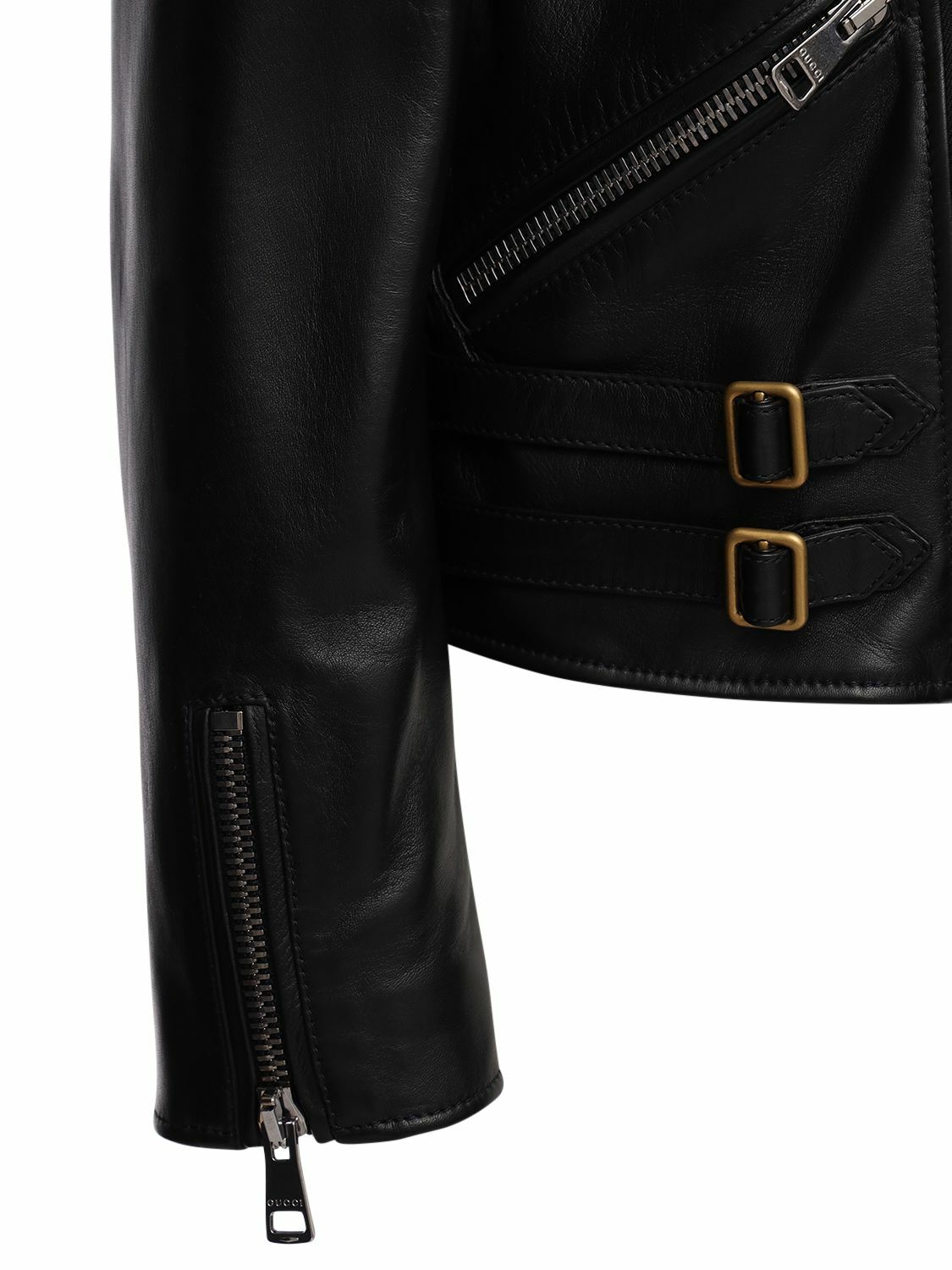 【関税込み】gucci LEATHER BIKER JACKET GUCCI - Leather Jacket W/ Web Detail Gucci