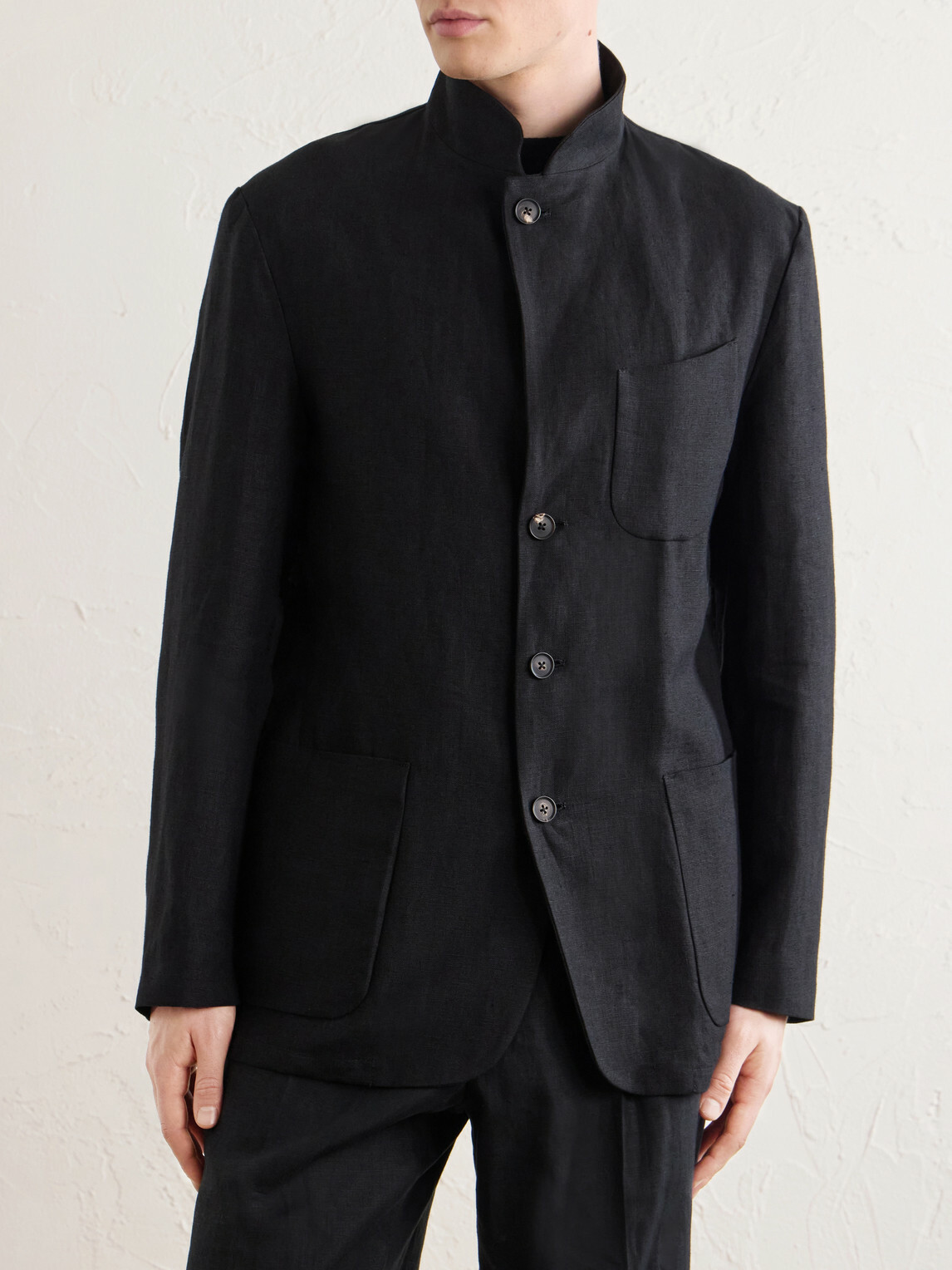Saman Amel - Nehru Linen Jacket - Black