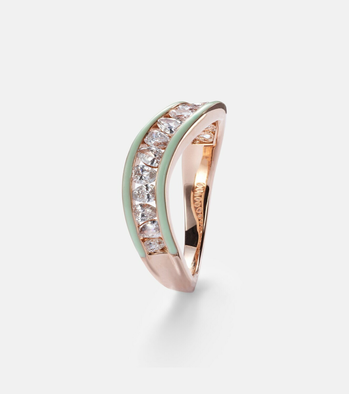 Kamyen 18kt rose gold and enamel ring with diamonds