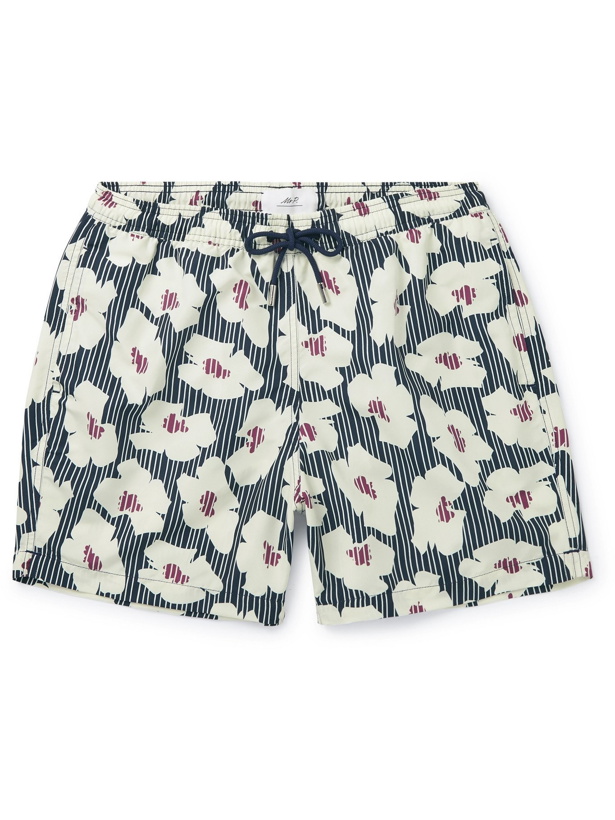 Photo: MR P. - Mid-Length Printed Swim Shorts - Blue - L