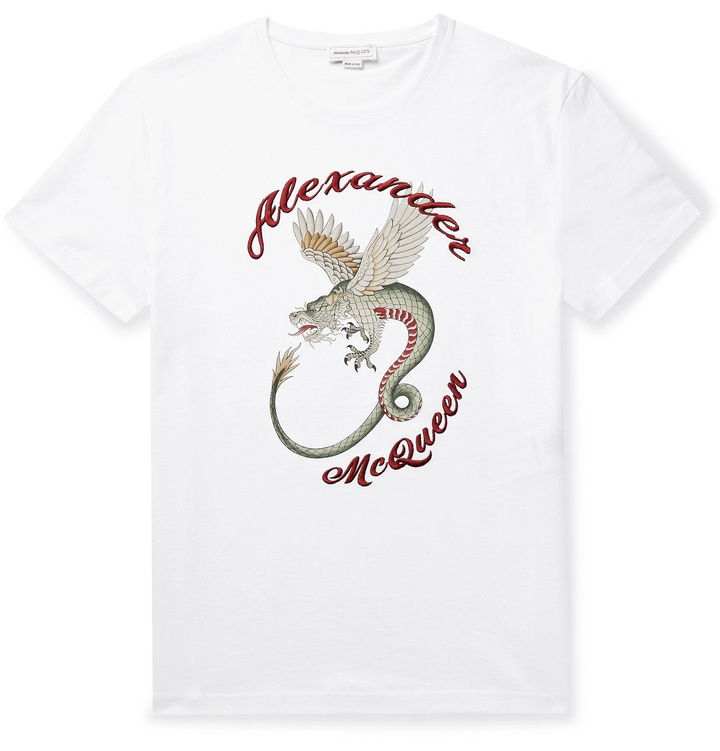 Photo: Alexander McQueen - Logo-Embroidered Printed Organic Cotton-Jersey T-Shirt - White