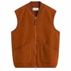 Universal Works Men's Wool Fleece Zip Waistcoat in Rust