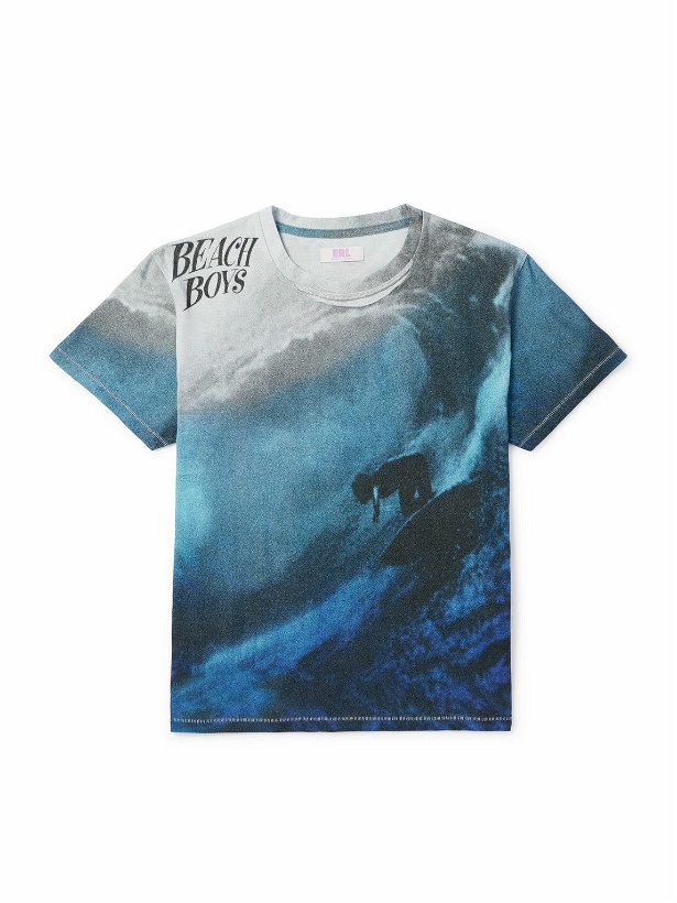 Photo: ERL - Beach Boys Distressed Printed Cotton-Jersey T-Shirt - Blue