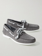 Manolo Blahnik - Sidmouth Croc-Effect Nubuck Boat Shoes - Gray