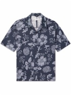 NN07 - Ole 5220 Camp-Collar Printed Linen Shirt - Blue
