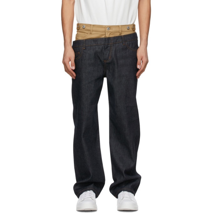 Photo: Feng Chen Wang Navy and Beige Denim Double Waistband Trousers
