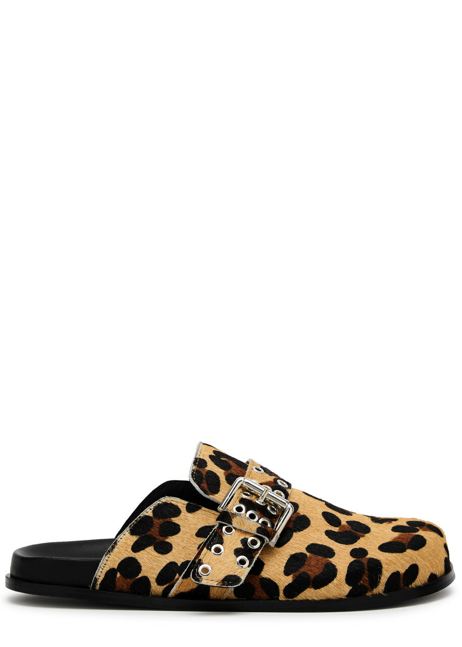 Alohas Halia Leopard-print Calf-hair Clogs