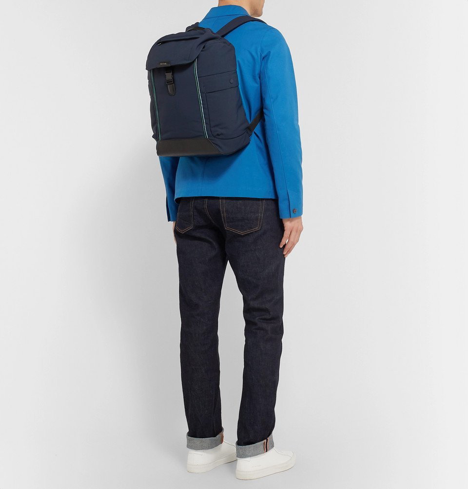 Paul Smith - Leather-Trimmed Canvas Backpack - Navy Paul Smith