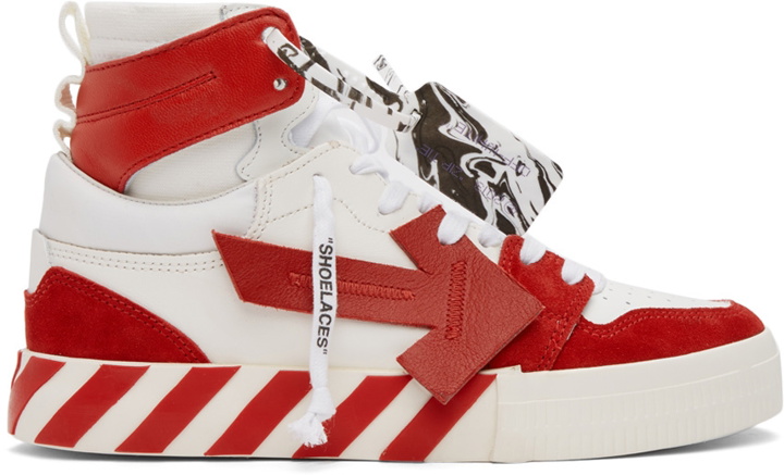Photo: Off-White Off-White & Red High Top Vulcanized Leather Sneakers