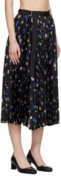 sacai Black Floral Print Midi Skirt
