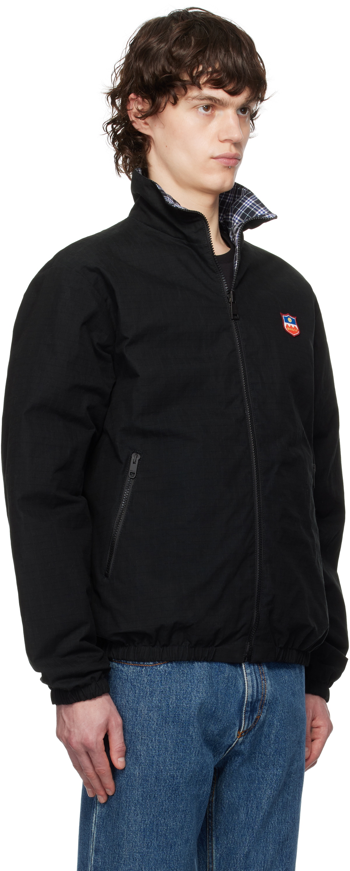 Bally Black & Blue Check Reversible Jacket