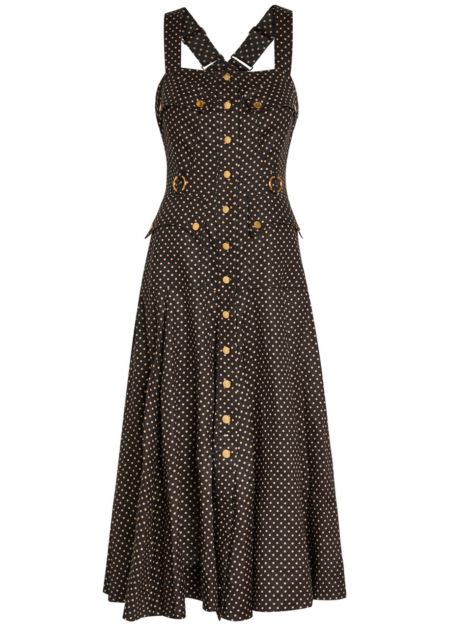 Zimmermann Luna Polka-dot Linen Midi Dress Black