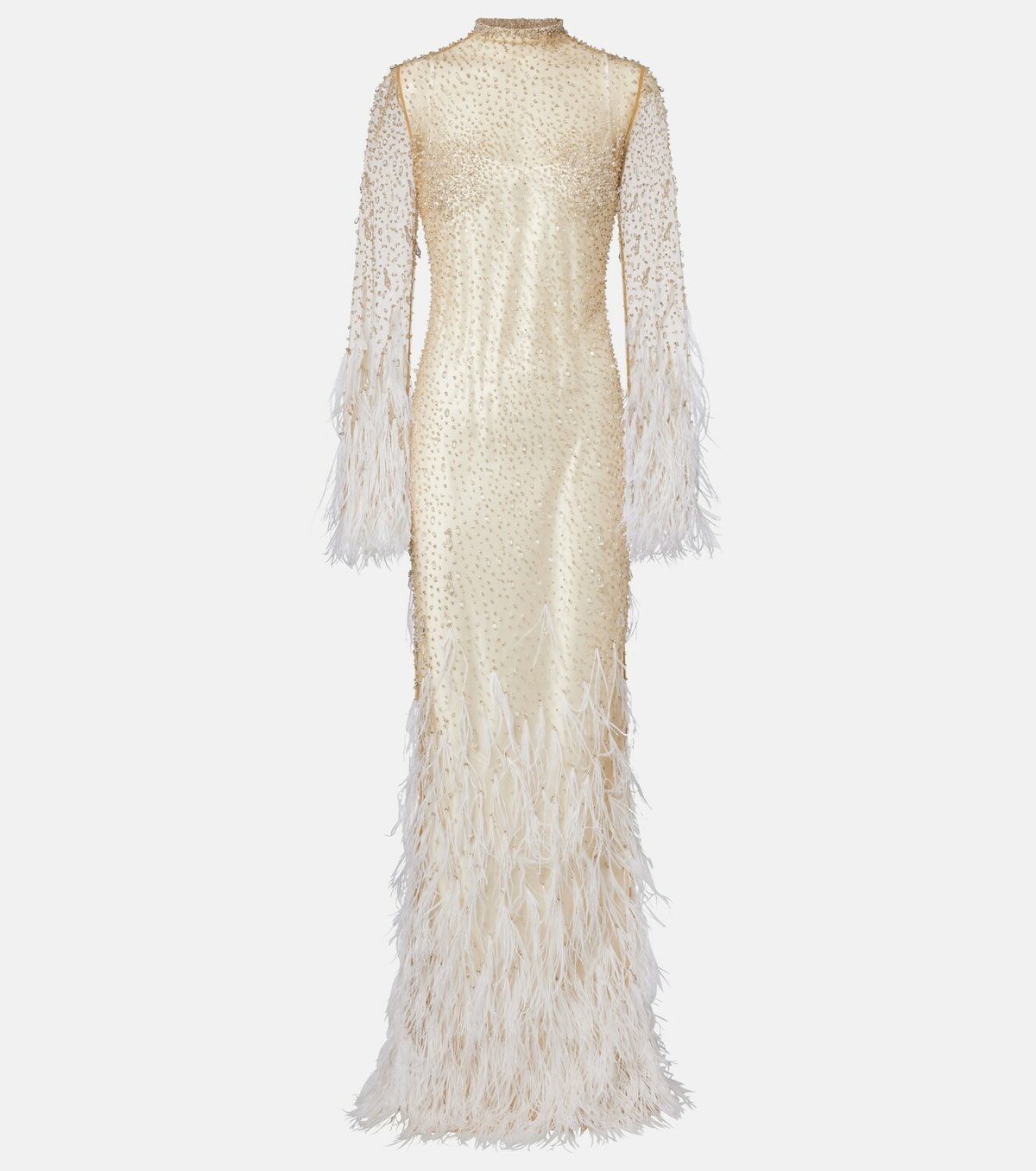 Clio Peppiatt Mia embellished feather-trimmed tulle gown