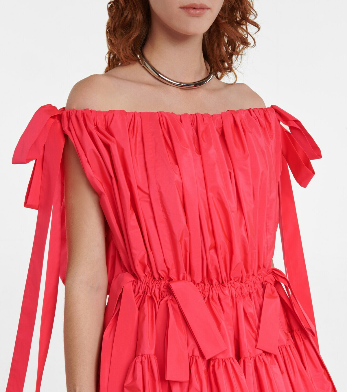 Alexander McQueen Off-shoulder polyfaille minidress
