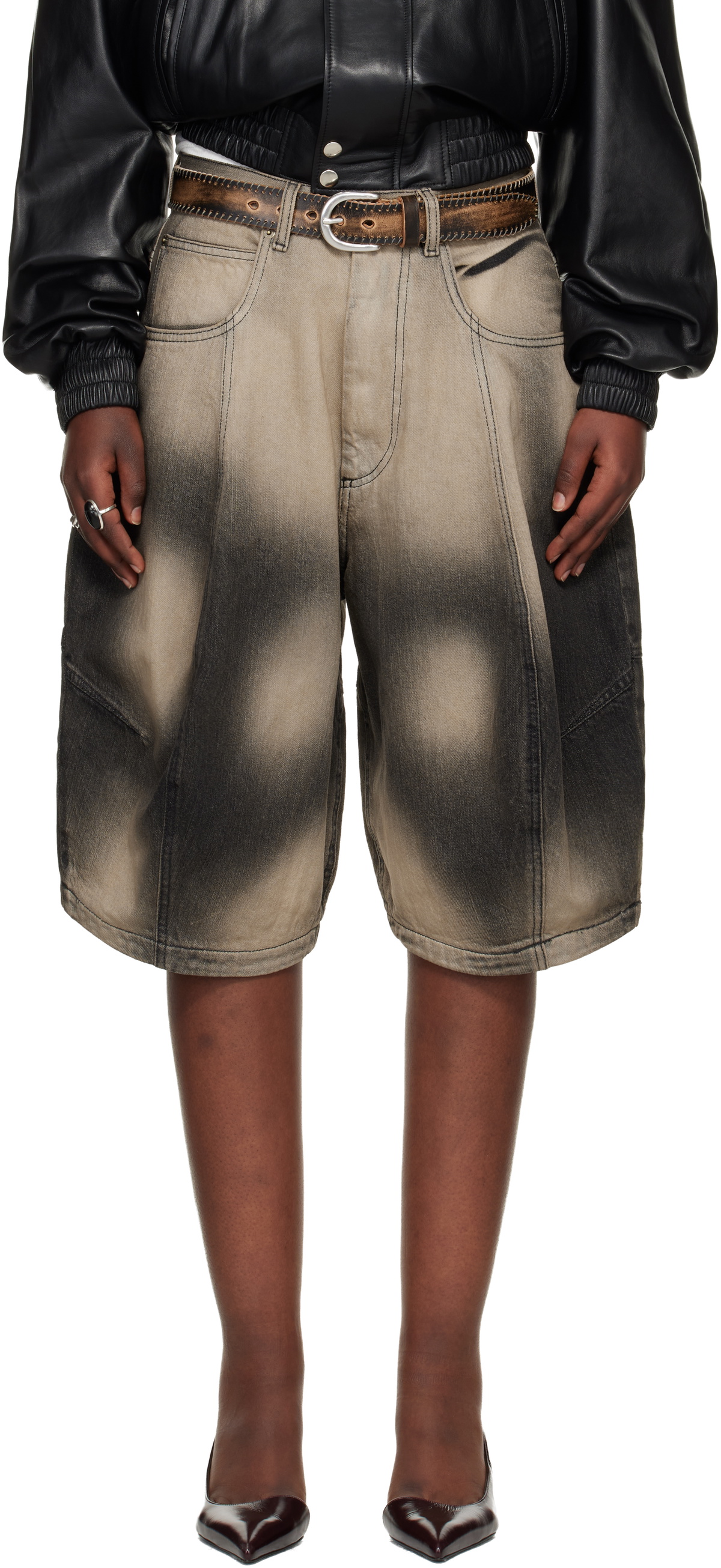 LU'U DAN Gray Puffa Denim Shorts