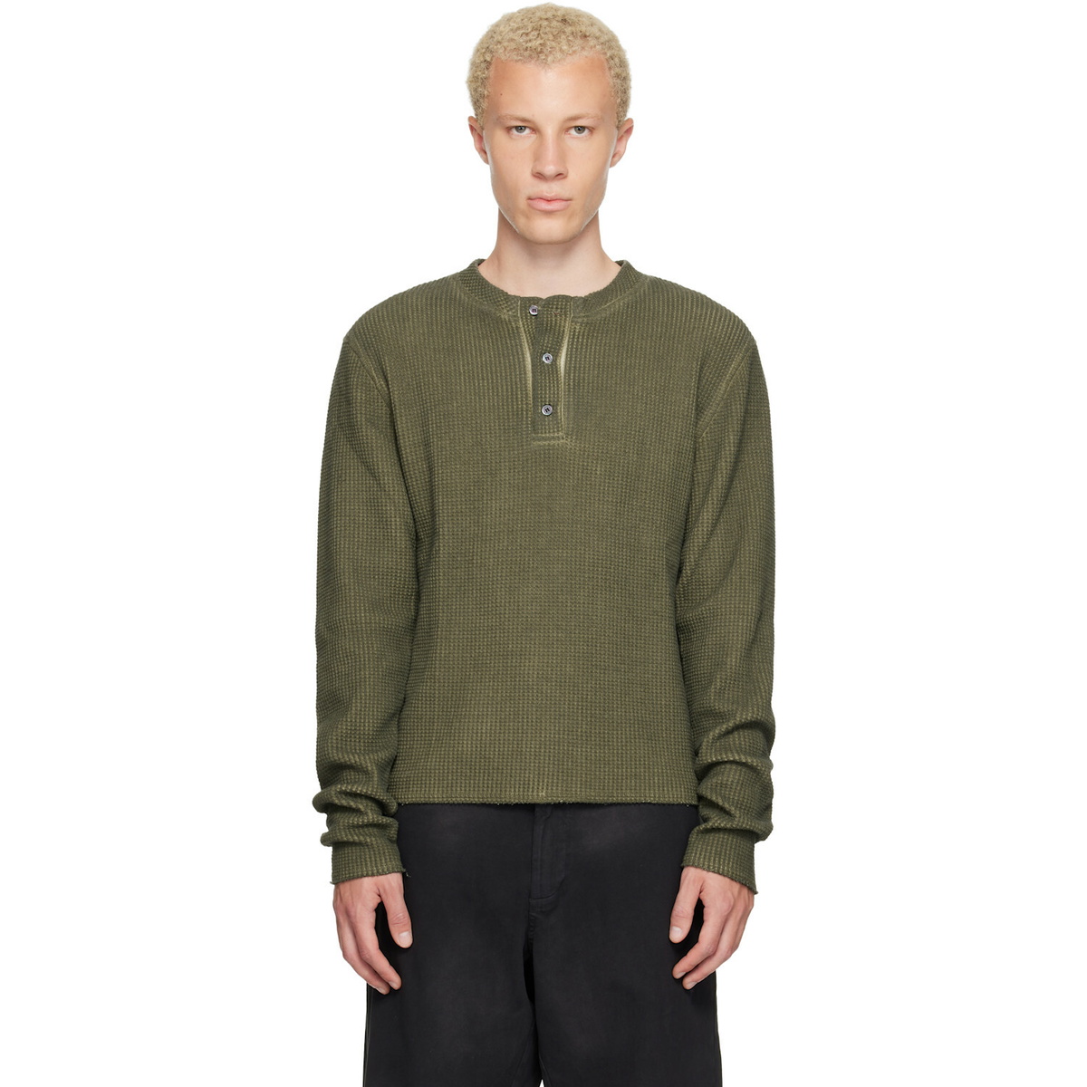 424 Khaki Long-Sleeve Thermal Jersey Henley