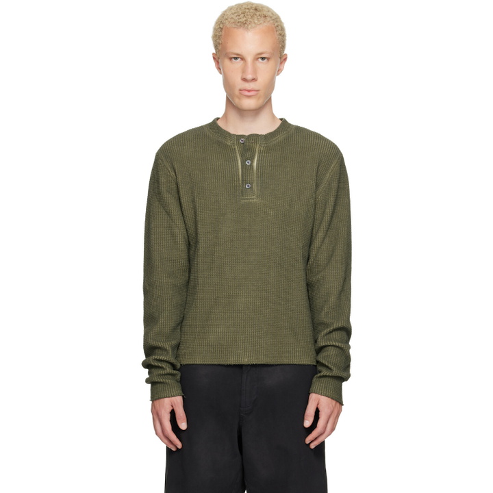 Photo: 424 Khaki Long-Sleeve Thermal Jersey Henley