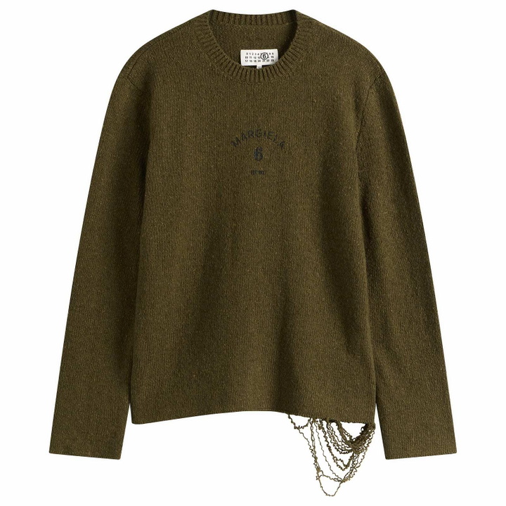 Photo: MM6 Maison Margiela Men's 6 Logo Crewneck Jumper in Khaki-Black Print