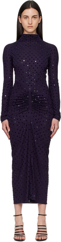 Photo: ALAÏA Purple Draped Fluid Strass Jersey Maxi Dress