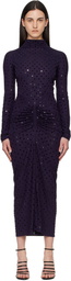 ALAÏA Purple Draped Fluid Strass Jersey Maxi Dress