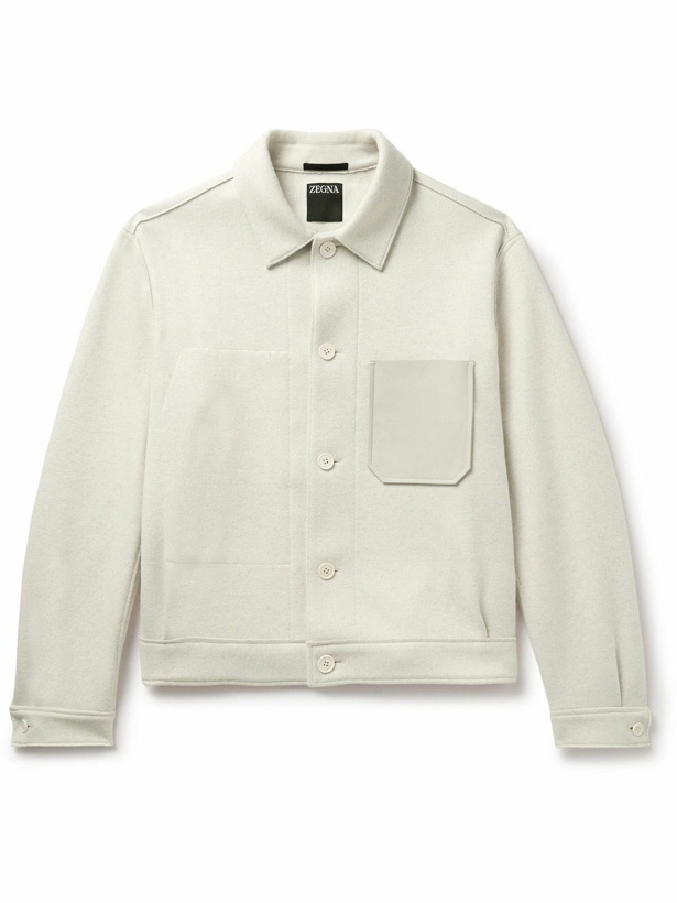 Photo: Zegna - Slim-Fit Leather-Trimmed Wool-Blend Overshirt - Neutrals