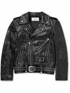 CELINE - Studded Belted Textured-Leather Jacket - Black