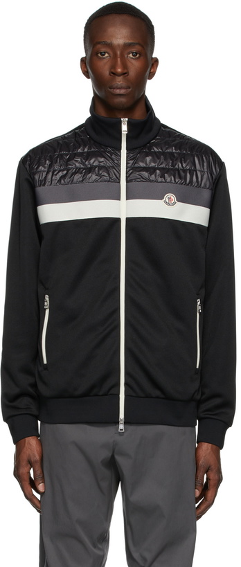 Photo: Moncler Black Insulated 3 Stripe Mixed Jacket