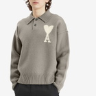 AMI Paris Men's Off White ADC Polo in Ash/Off White