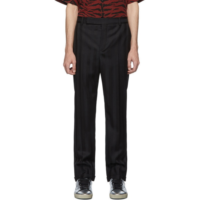 Photo: Saint Laurent Black Straight Jacquard Stripes Trousers