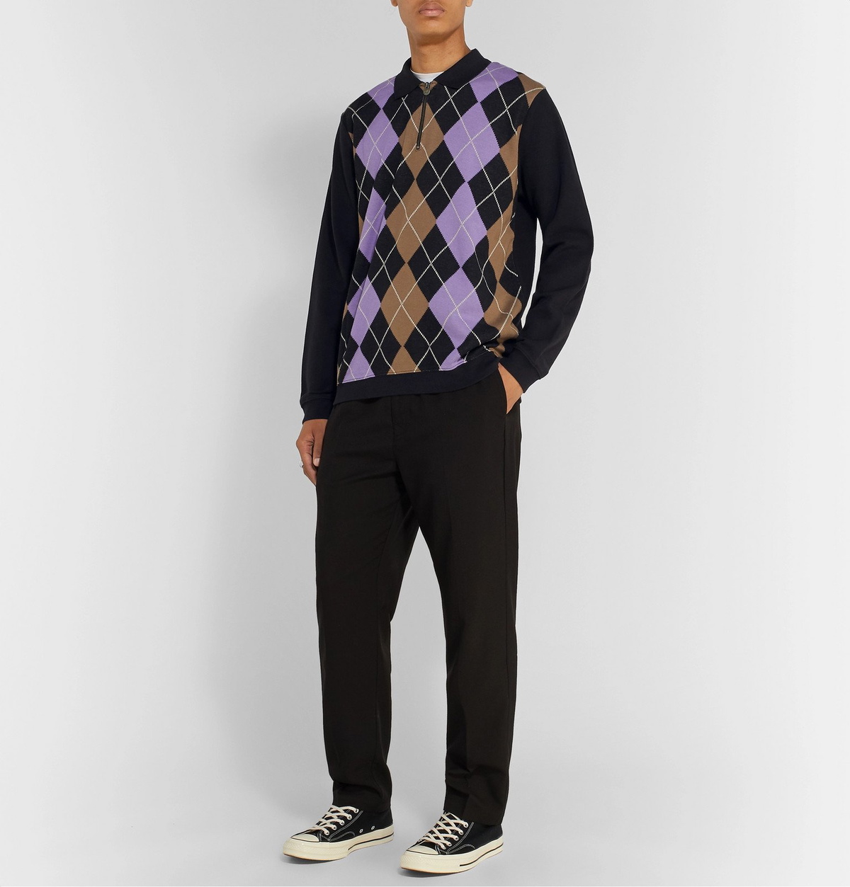 Stüssy - Argyle Cotton Half-Zip Sweatshirt - Black Stussy