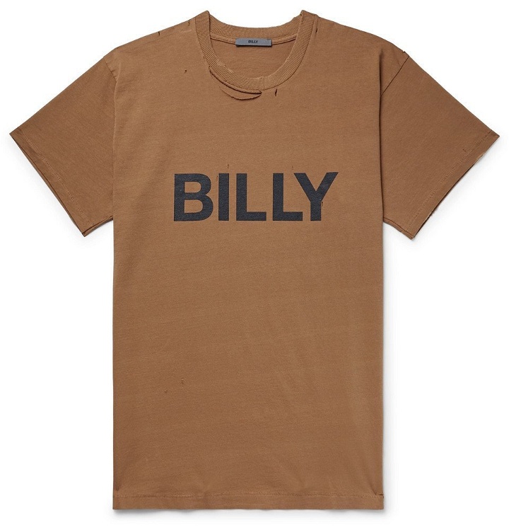 Photo: BILLY - Logo-Print Distressed Cotton-Jersey T-Shirt - Brown