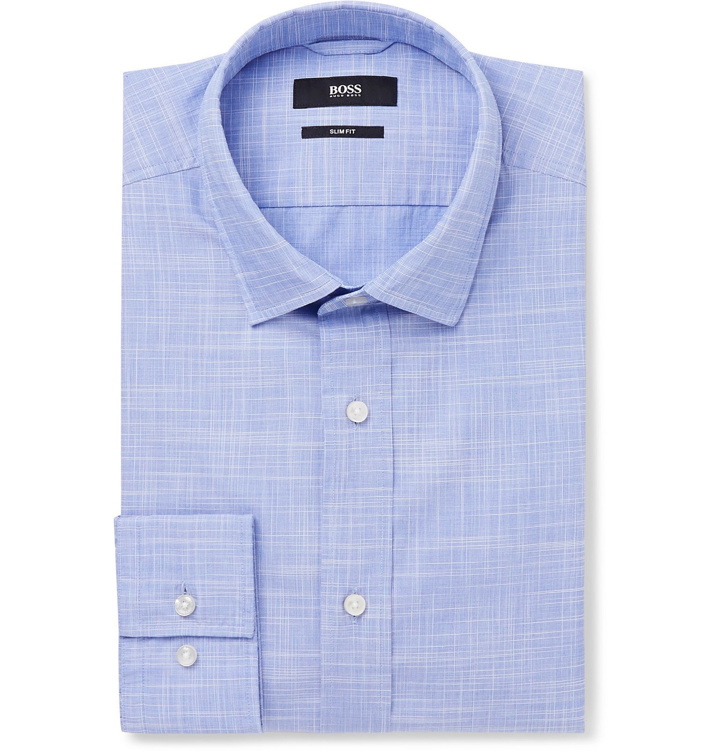 Photo: Hugo Boss - Blue Joy Slim-Fit Checked End-on-End Cotton Shirt - Blue
