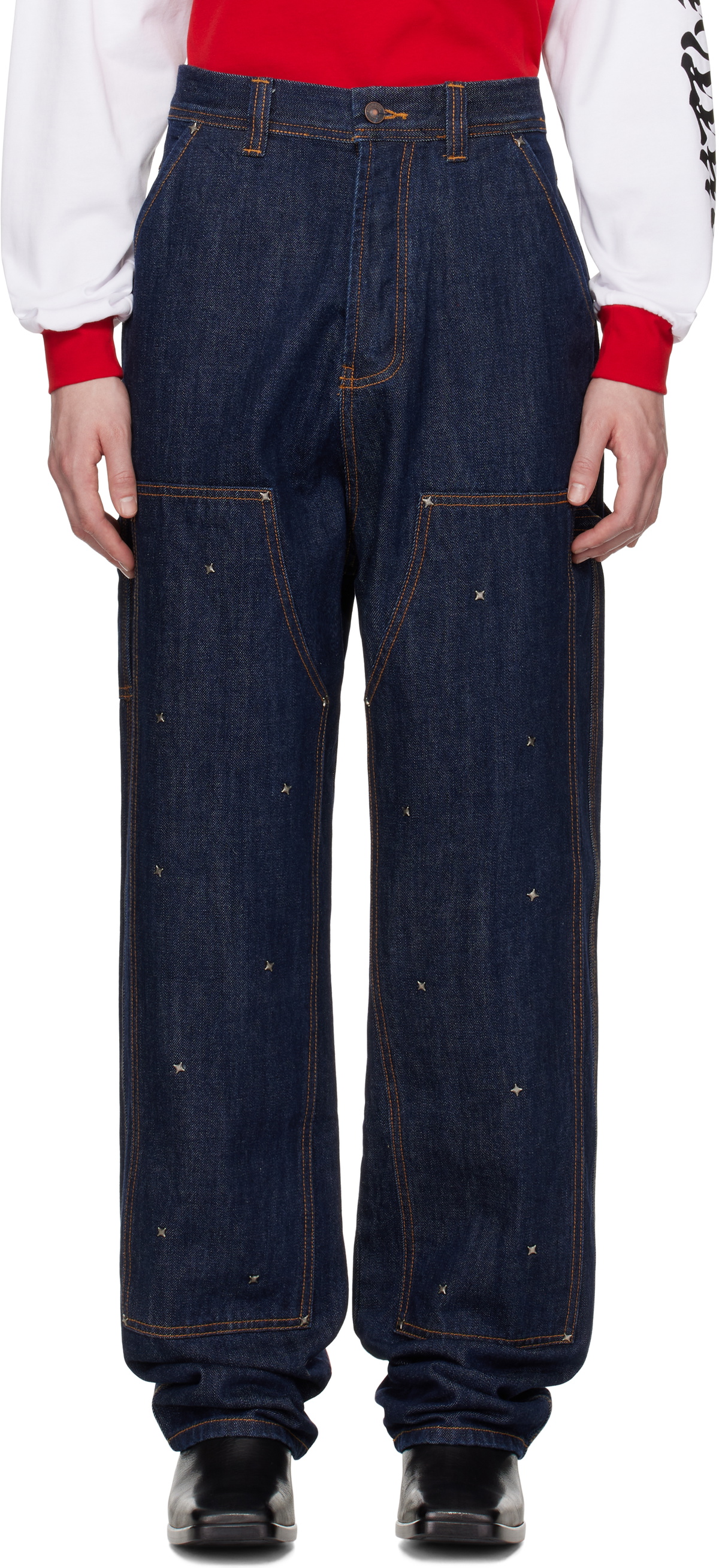 KUSIKOHC Navy Workwear Multi Rivet Jeans