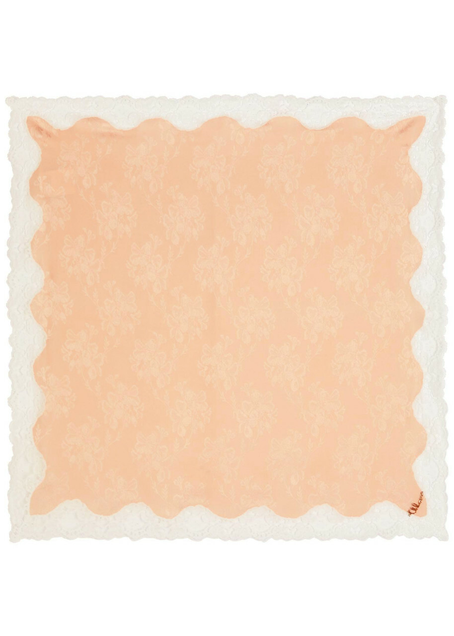 Chloe Romantic Lace-trimmed Silk-jacquard Scarf - Pink - One Size