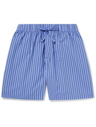 TEKLA - Striped Organic Cotton-Poplin Pyjama Shorts - Blue