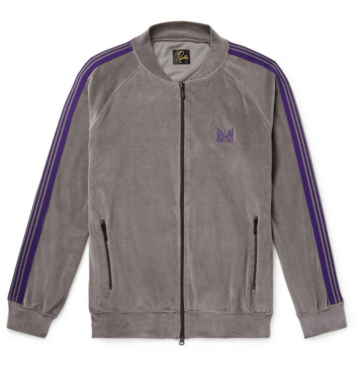 Photo: Needles - Striped Cotton-Blend Velour Jacket - Gray