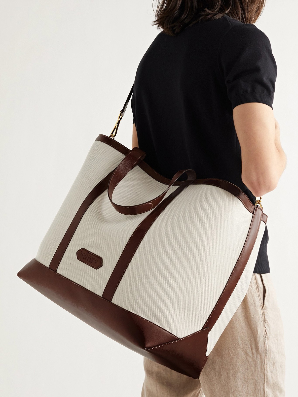 TOM FORD - Leather-Trimmed Canvas Tote Bag - Neutrals TOM FORD
