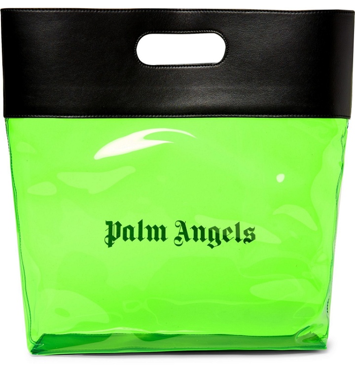 Photo: Palm Angels - Leather-Trimmed Logo-Print PU Tote Bag - Green
