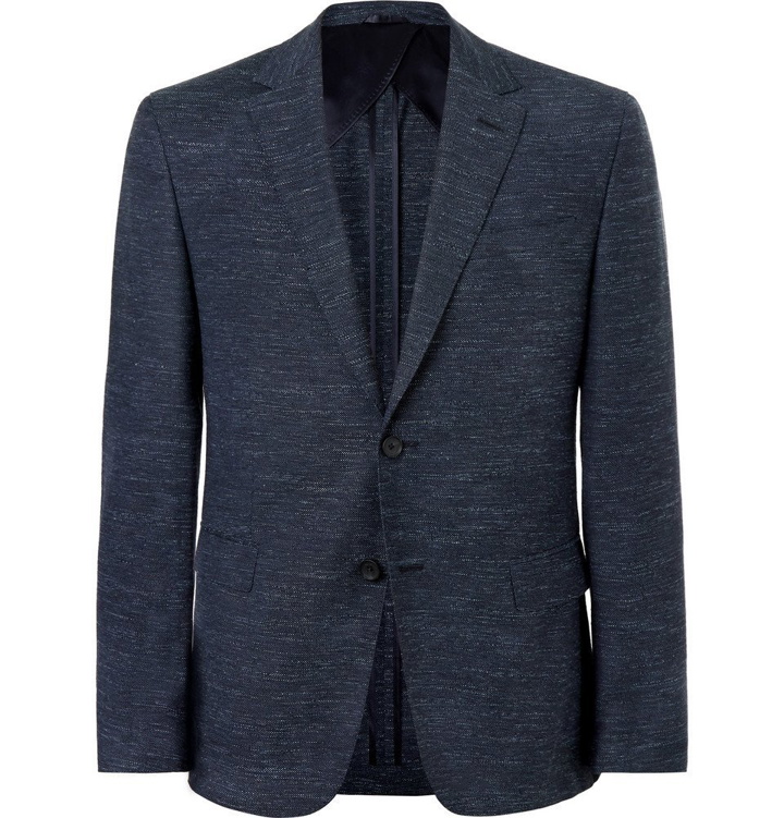 Photo: Hugo Boss - Navy Nobis Slim-Fit Mélange Wool, Cotton and Linen-Blend Blazer - Navy