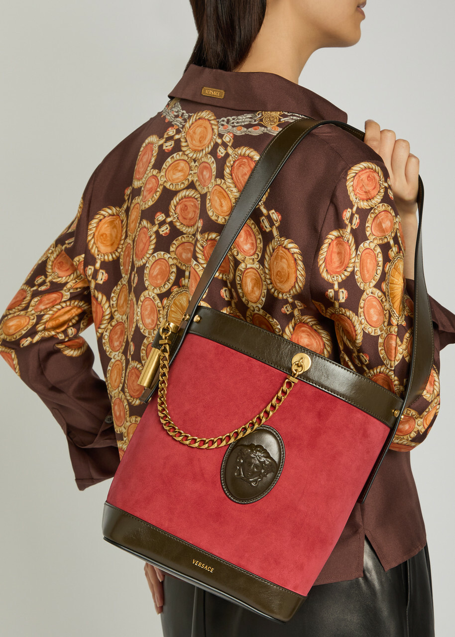 Versace Chain Small Leather and Suede Bucket bag - Red - One Size