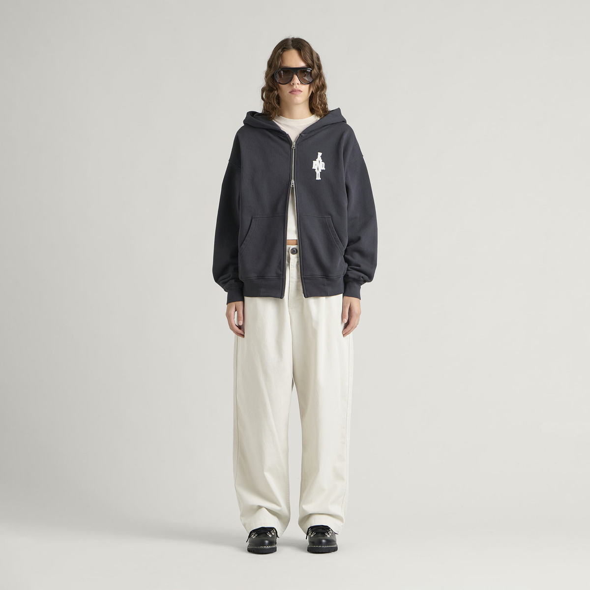 END. Cross Zip Hoodie in Cinder Black