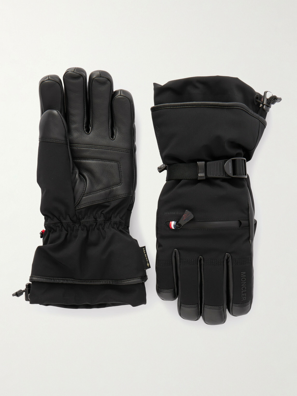 Moncler Grenoble - Leather-Trimmed Shell Ski Gloves - Black