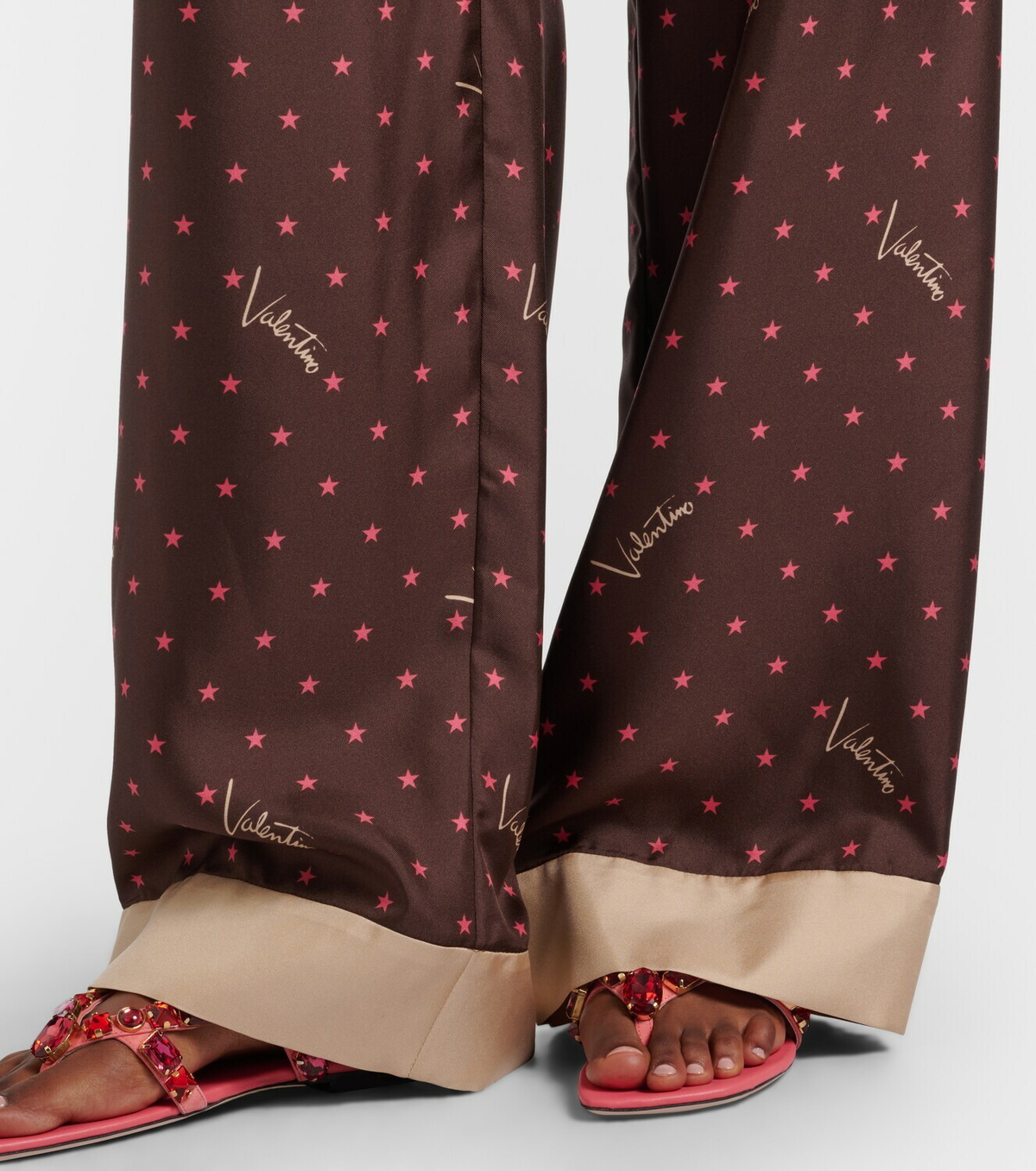 Valentino Printed silk twill palazzo pants