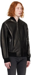 Versace Black Zip Leather Bomber Jacket