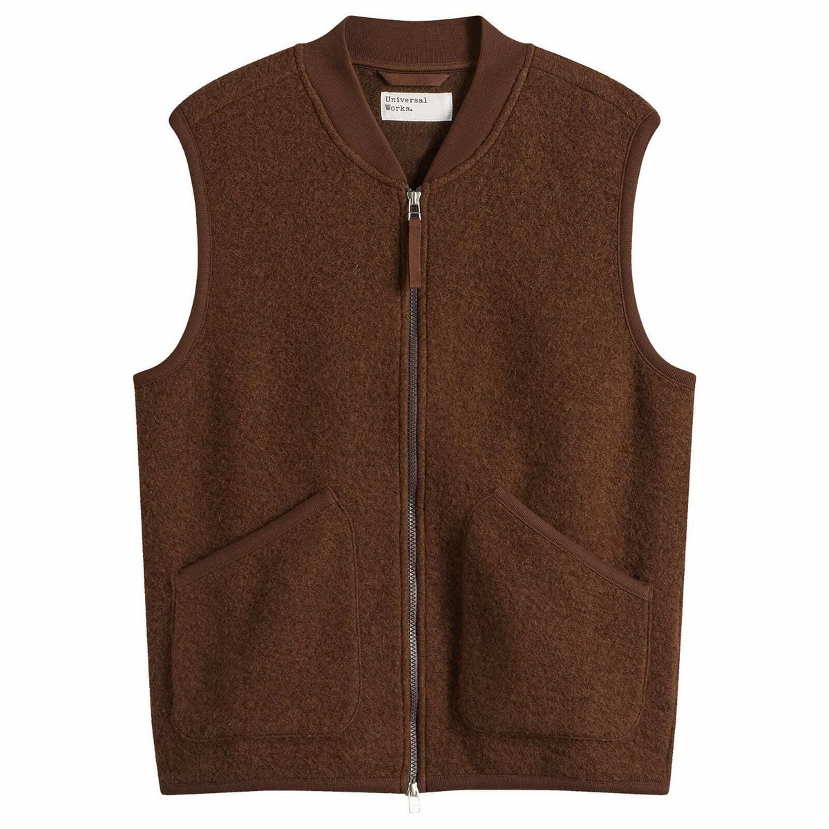 Universal Works Men's Wool Fleece Zip Waistcoat in Cacao