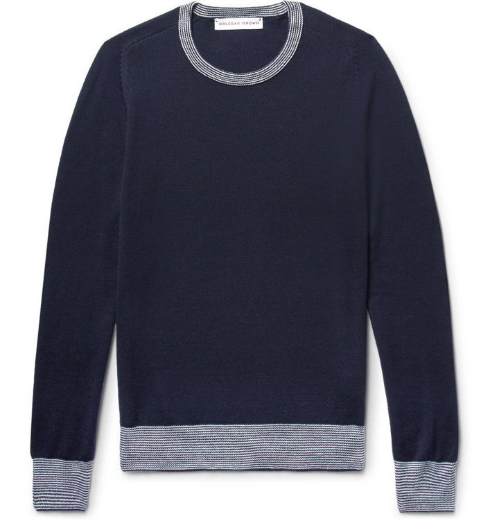 Photo: Orlebar Brown - Lucas Stripe-Trimmed Merino Wool Sweater - Men - Midnight blue